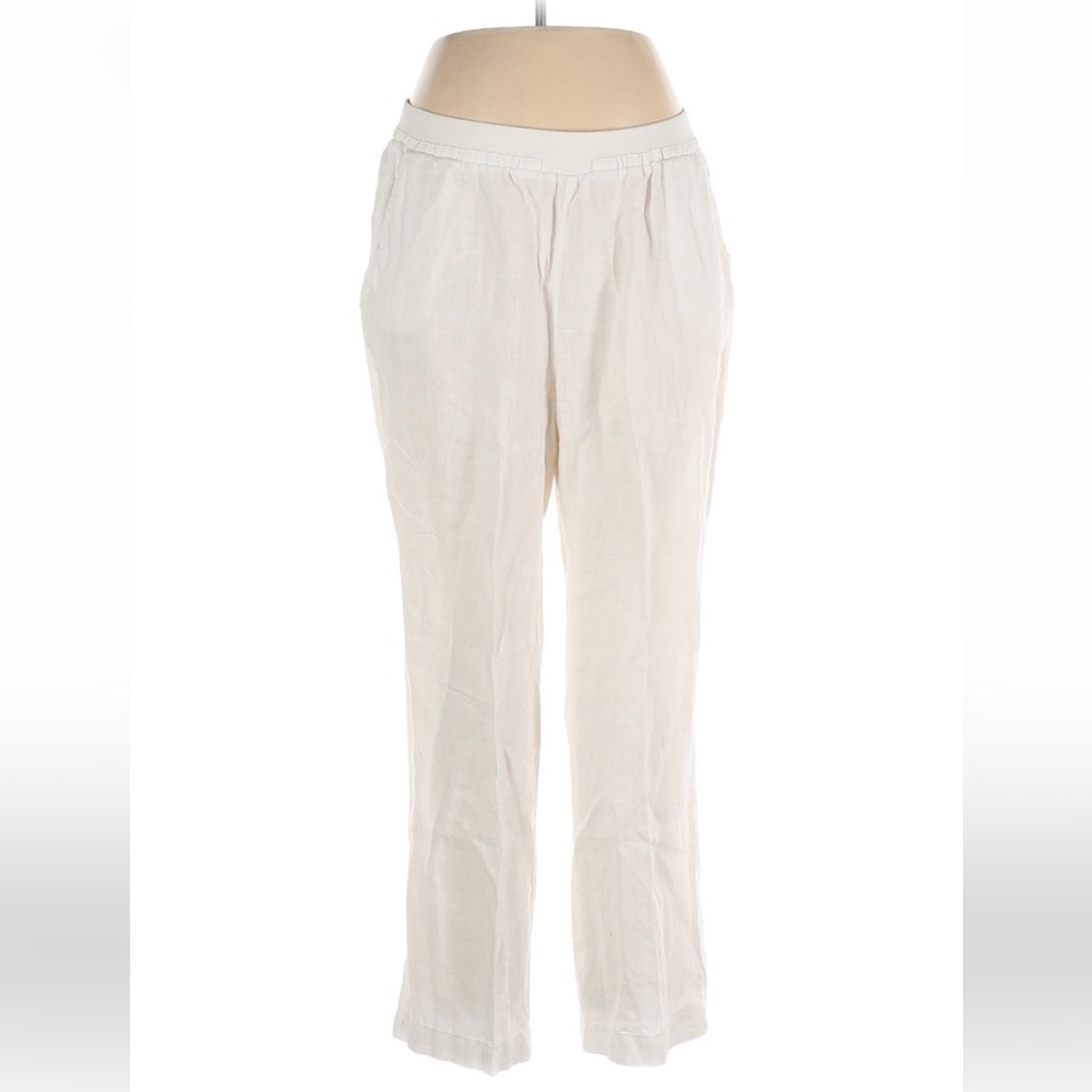 ELLEN TRACY White High Rise Linen Pants with Pockets